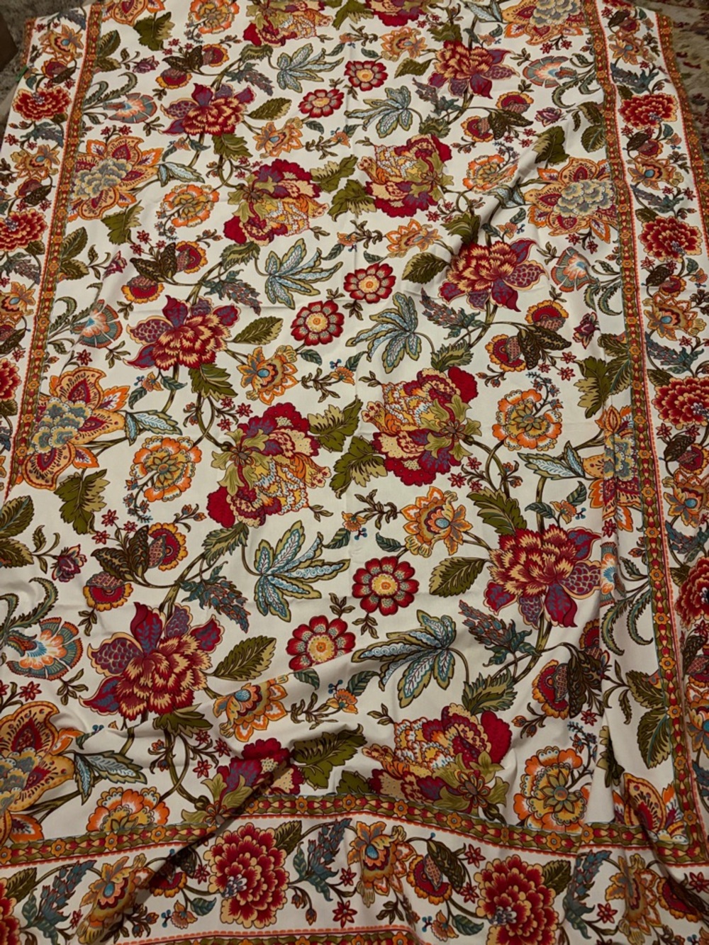 Cost Plus World Market Floral Tablecloth in Cream, Red, Orange, Green, Blue